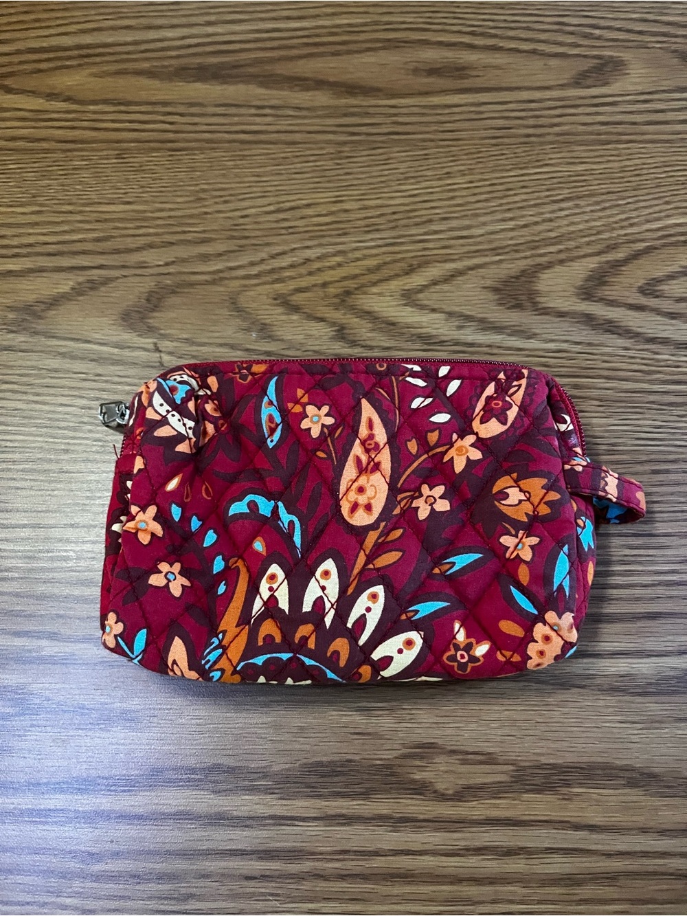 Quilted Floral zippered  Cosmetic Pouch - Paisley Red Multi
